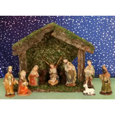 Kerststal + 11 Figuren 05 Cm (14.50 X 5.5 X H 12 Cm)