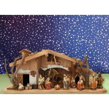 Kerstset : stal (33x12x13,5cm) met 11 figuren van 5 cm