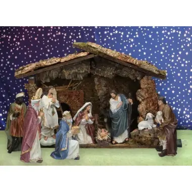 Kerststal + 11 Figuren 19 Cm (50x23x36cm).
