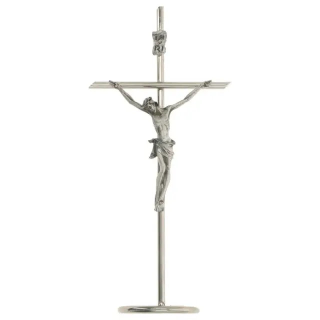 Croix sur Base - 20 cm - Métal Nickelé