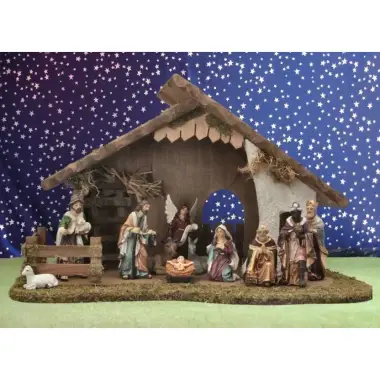 Kerstset : stal (50x30x28cm) 11 figuren 12 cm