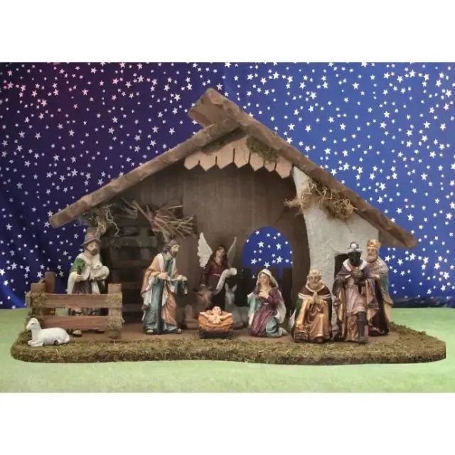 Kerstset : stal (50x30x28cm) 11 figuren 12 cm