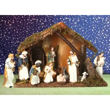 Kerststal met 11 Figuren van 15 cm (42 X 19 X 30 Cm)