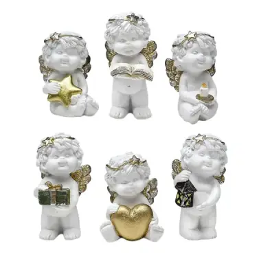 Ange blanc et doré 7 cm 6/set