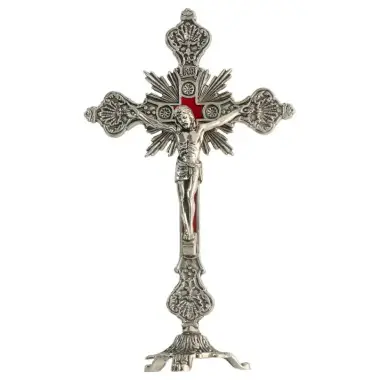 Croix sur Base - 23 cm - Métal Nickelé