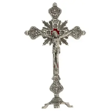 Croix sur Base - 32 cm - Métal Nickelé