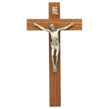 Croix Murale 16 cm Bois / Corps métal argenté