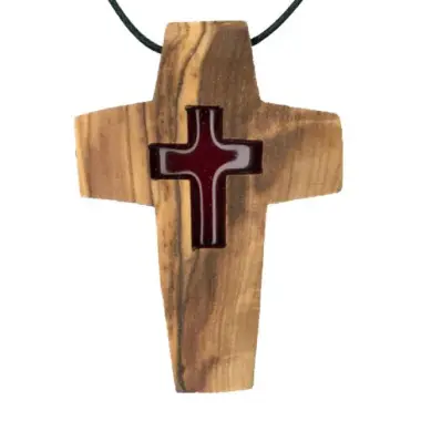 Cross on cord 50 x 35 mm Olive wood