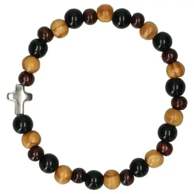Armband op elastiek Hout 3 kleurig
