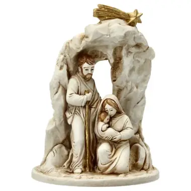 Heilige Familie / grot in albaster H 12 cm gouden versiering