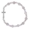 Bracelet elastic with beads in stone pink Agate + cross