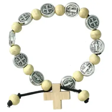 Armband / koord Hout Donkerbruin + Med H. Benedictus