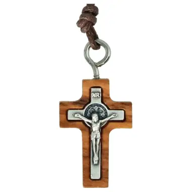 Croix s/cordon - 25 mm - Bois d'olivier St Benoît