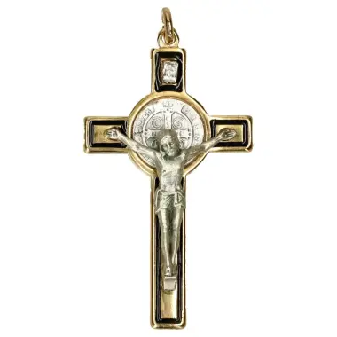 Sint-Benedictuskruis 70 mm Metaal verguld / zwart + doos