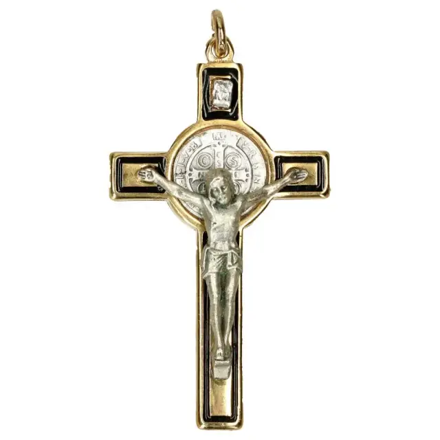Sint-Benedictuskruis 70 mm Metaal verguld / zwart + doos