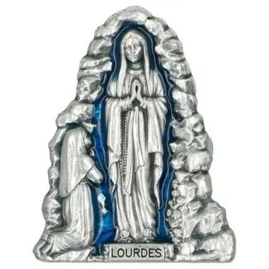 Médaille Aimantée Grotte N.D. de Lourdes Email bleu