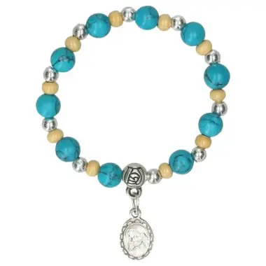 Bracelet sur élastique Bois et turquoise