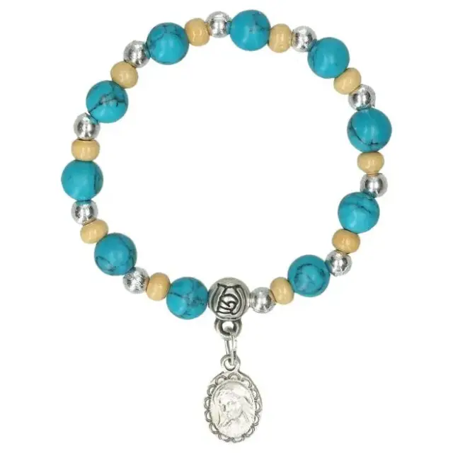 Bracelet sur élastique Bois et turquoise