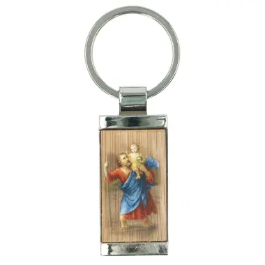 Porte-Clefs St Christophe Métal incrusté de bois