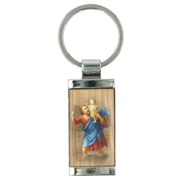 Porte-Clefs St Christophe Métal incrusté de bois