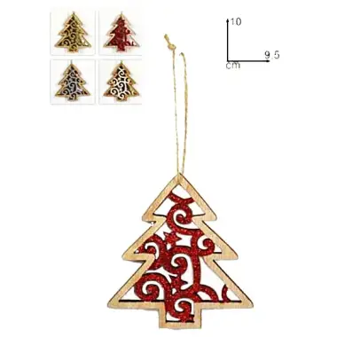 Décoration de Noël en bois à suspendre sapin de 10 cm (4 modèles)