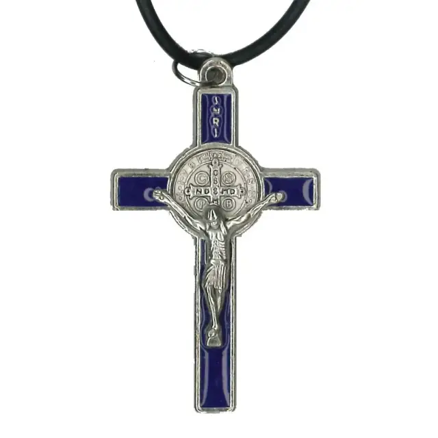 Kruis op koord H Benedictus 5.5 cm Email Blauw