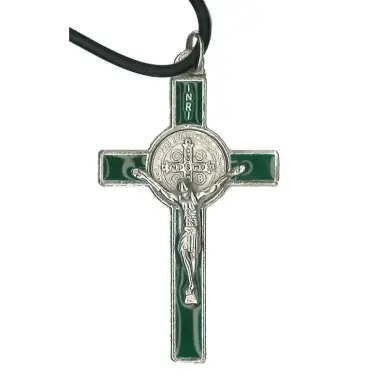 Croix s/cordon St Benoît 5.5 cm Email Vert