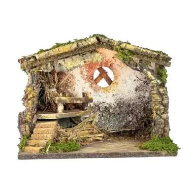 Lege Kerststal met deur voor kerstfiguren van 12-13 cm (33x18x24cm)
