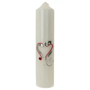 Cierge de mariage - 265 x 60 mm - coeur/alliances argentées