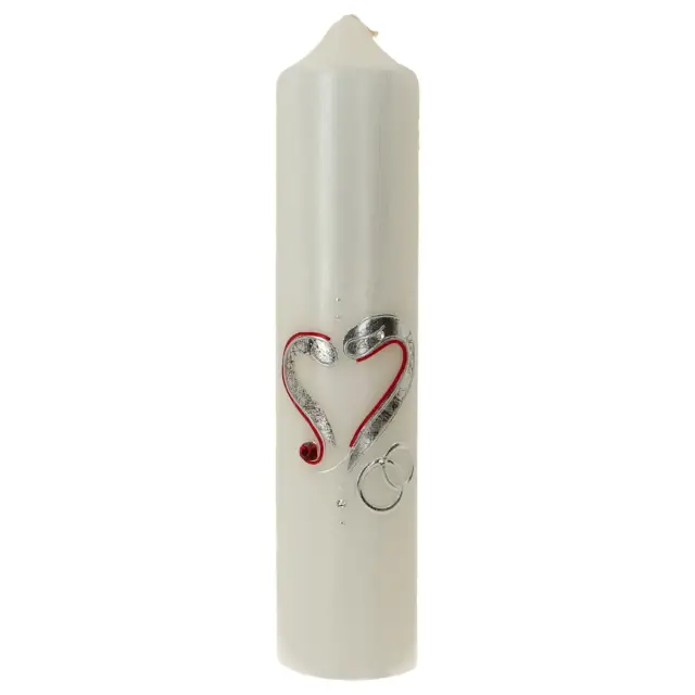 Cierge de mariage - 265 x 60 mm - coeur/alliances argentées