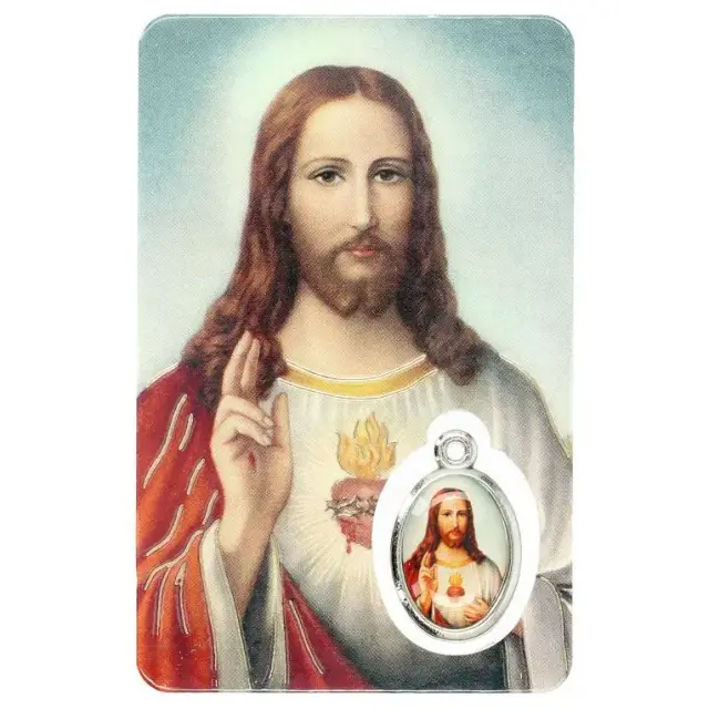 Carte-médaille-prière - Sacré Coeur / Notre Père - Français