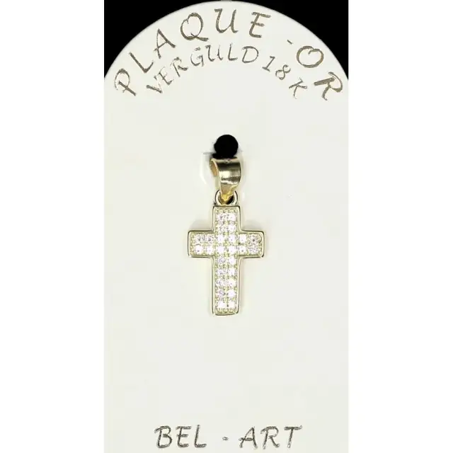 Croix plaqué or avec strass blanc 13 x 10 mm