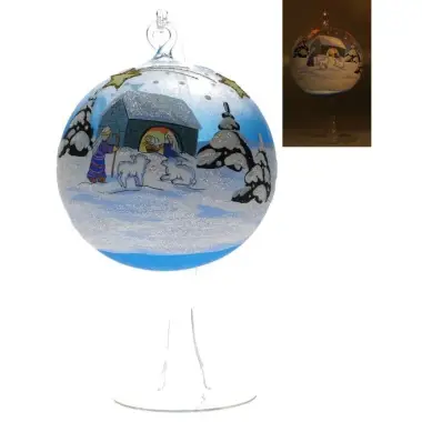Boule De Noel + Pied - Bleu + Chauffe-Plat - Diam 11 Cm Ass 3