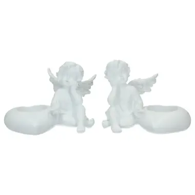 Ange assis + coeur + chauffe-plat - 12 X H9 cm - 2 / set