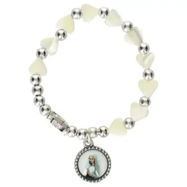 Bracelet sur élastique Coeurs nacre