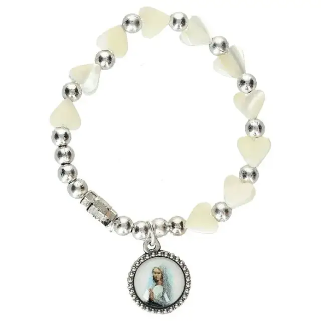 Bracelet sur élastique Coeurs nacre