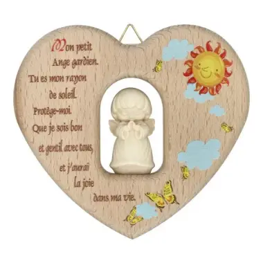 Hart in natuurhout - 12 cm - Mon ange gardien