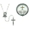 Chapelet blanc de communion + Boîte argentée Calice Diam 46 mm