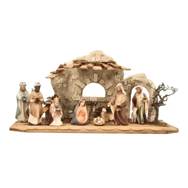 Houten kerststal Komet – Tradition set 9 figuren 12 cm met stal