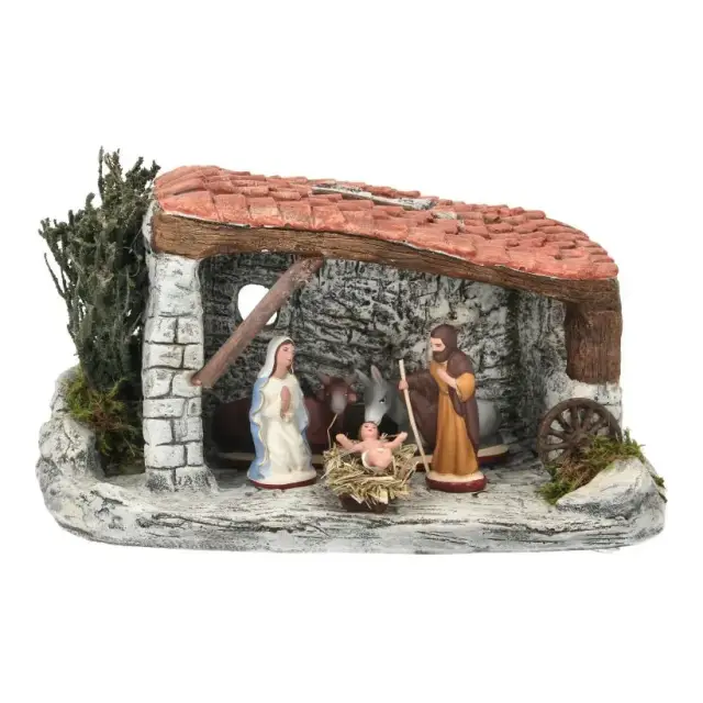 Provençaalse kerststal met 5 santons van 7 cm – Santons Gâteau