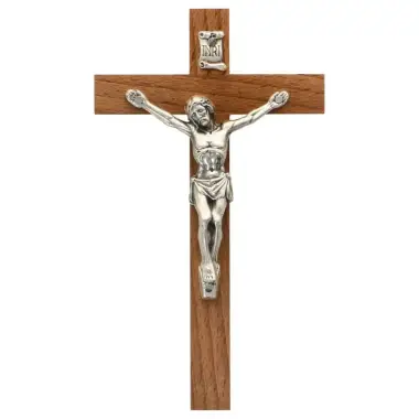 Wall Cross 12 cm Wood / Body met.silver