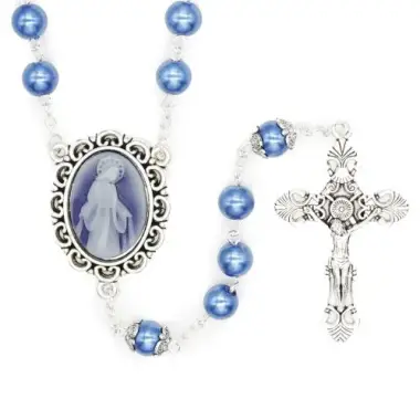 Rozenkrans blauwe glas 7 mm + Wonderbare camee