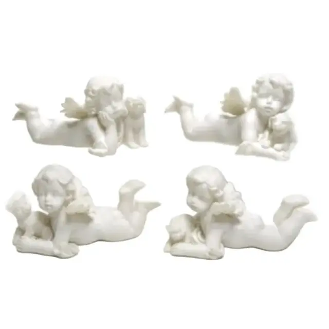 Engel liggend + diertje - 9.5 X H 4.5 cm - 4 / set