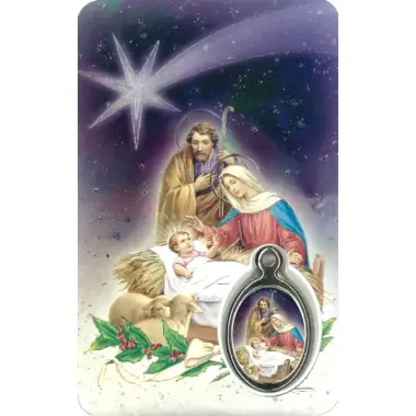 Card with prayer and medal Christmas 6 Languages
