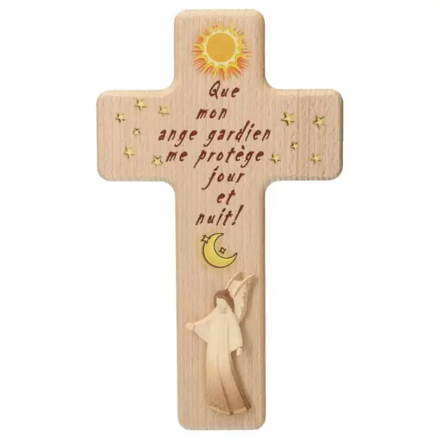 Cross carved wood for a 20 cm nativity 2 wood colors My guardian angel
