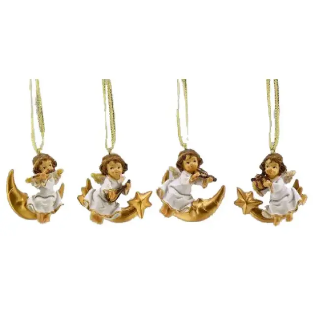 Angel with musical instrument to hang on the Christmas tree 6 cm - 4 / set