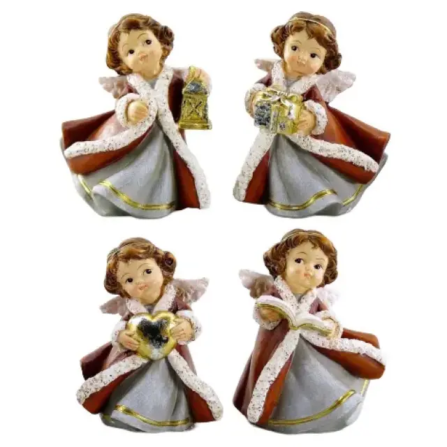 Rode/groen kerstengel 7 cm - 8 / set