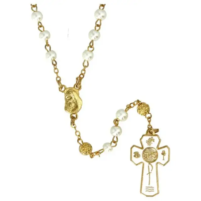 Communierozenkrans Glas wit / Ketting verguld