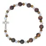 Bracelet sur élastique avec grains en pierre Oeil de Tigre + croix