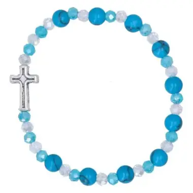 Bracelet sur élastique avec grains en pierre Turquoise + croix